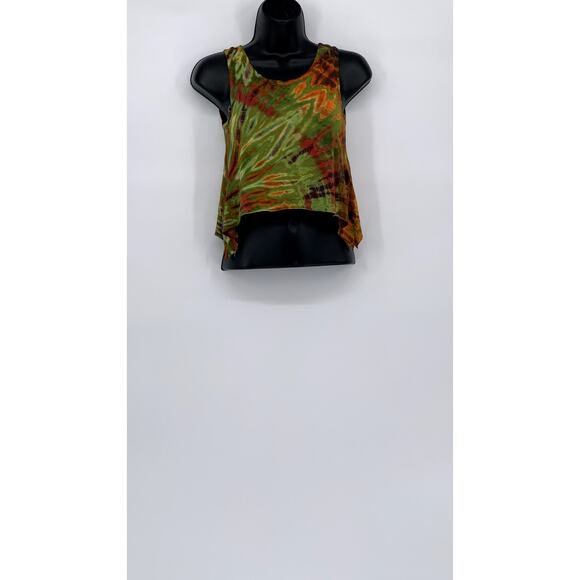 SACRED THREADS Women's Green-Multi Print Asymmetrical Hem Cropped Tank Top SZ OS - Picture 1 of 10
